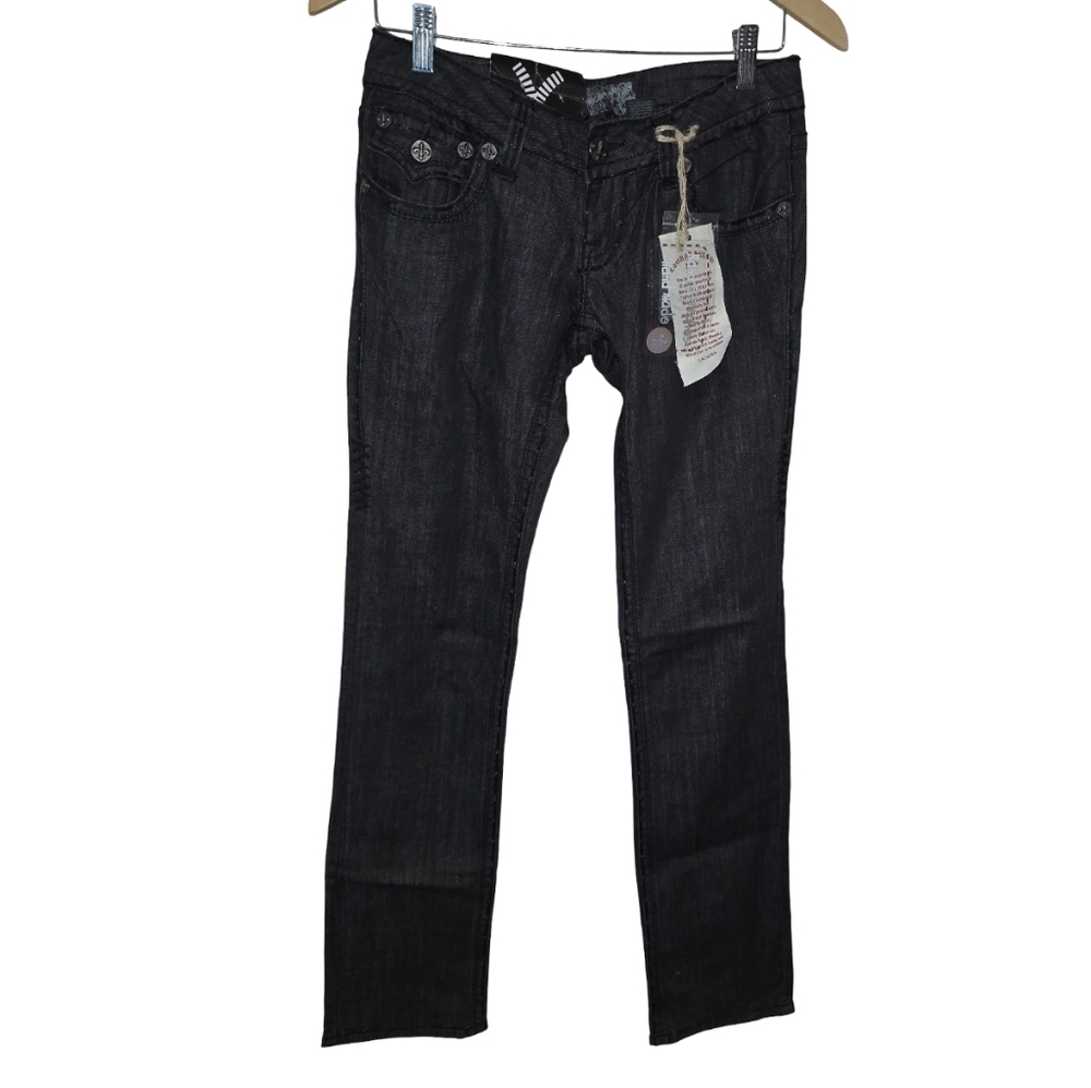 Laguna Beach‎ Vault Black Straight Leg Jeans Fleur De Lis Embellished Y2K NWT